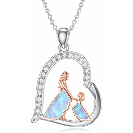 Soulmeet 925 Sterling Silver Mother Heart Pendant Necklace Mom Heart Opal Necklace Mom Pendant Necklaces for Mom New Mum Jewelry Gifts for Grandmother Mom Wife-1