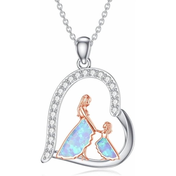 Soulmeet 925 Sterling Silver Mother Heart Pendant Necklace Mom Heart Opal Necklace Mom Pendant Necklaces for Mom New Mum Jewelry Gifts for Grandmother Mom Wife-1