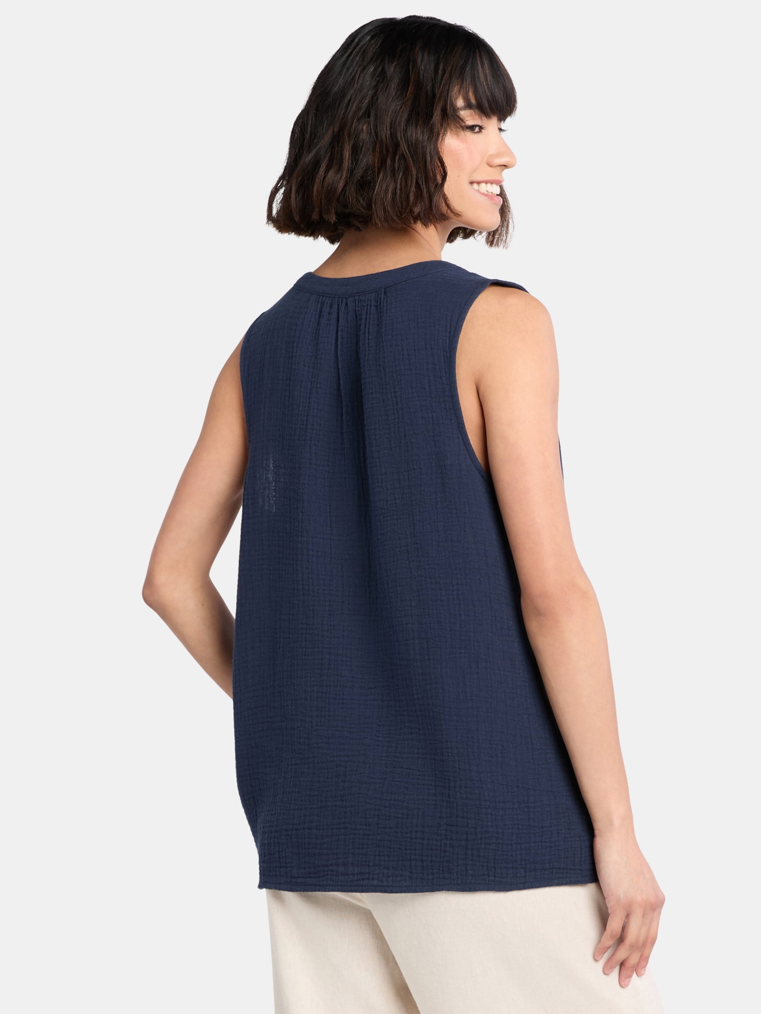 Time and Tru Women's Double Cloth Cotton Tank Top, Sizes XS-XXXL