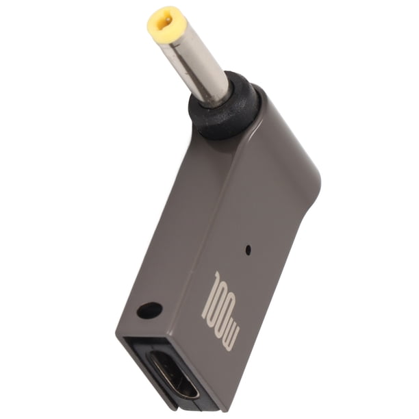 Adaptador tipo C entrada hembra a adaptador CC PD Chip de carga rápida Material de aleación de aluminio diseño de codo Cable de alimentación para portátil de 100W