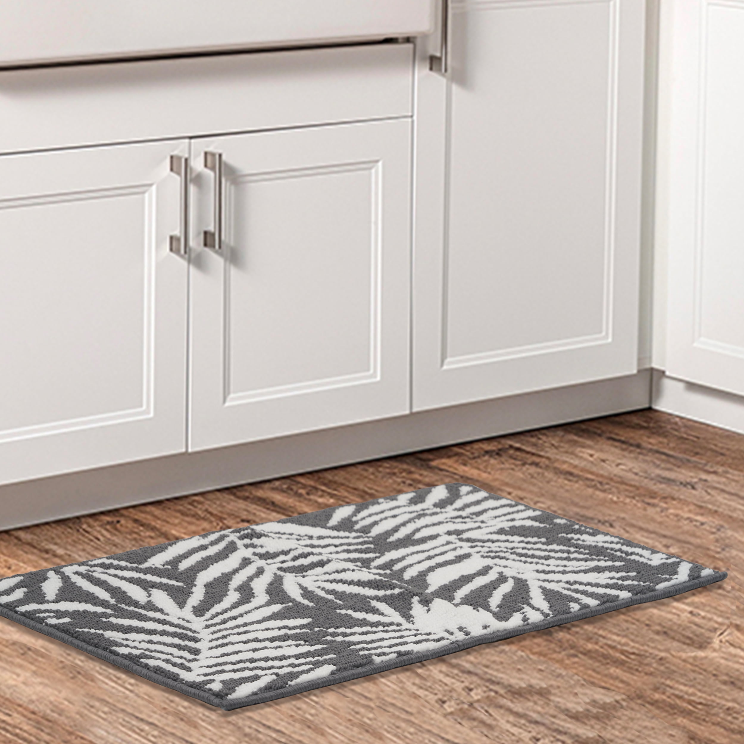 (2 pack) Mainstays Jacquard High Low Loop Kitchen Mat 18"x 27" Gray & Arctic White