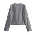thumbnail image 4 of TKLPEHG Womens Cropped Blazer Jackets Slim Open Front Crew Neck Long Sleeve Casual Work Office Coat with Pockets (Gray,S), 4 of 4
