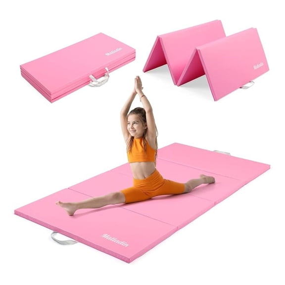 Folding Gymnastics Mat for Kids, 6'x3'x1"/8'x3'x1" PU Leather Gym for Tumbling, Cheer, Yoga, Fitness, Pilates and Martial Art