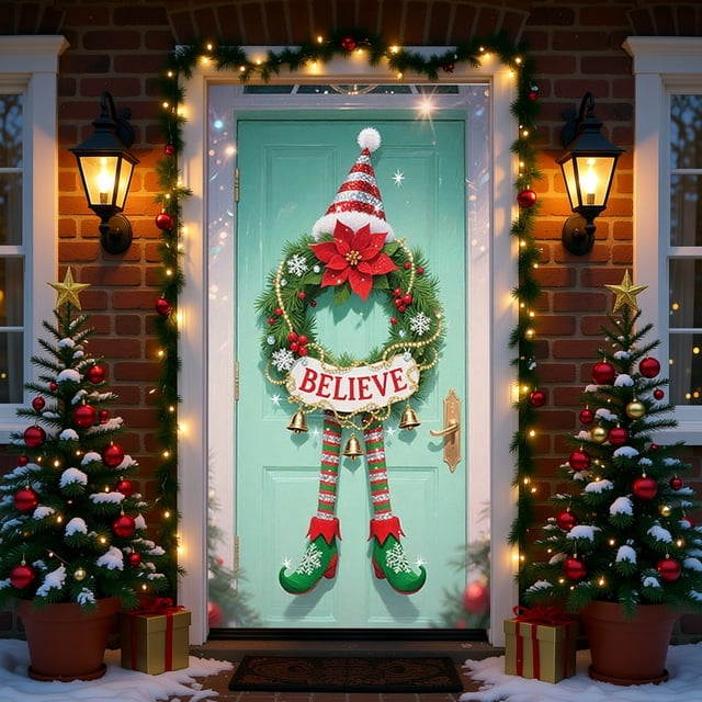 pstuiky Cubierta navideña para puerta de 35 x 72 pulgadas, cortina navideña para puerta, decoración navideña para puerta y pared, decoración para fiestas y festivales