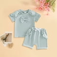 thumbnail image 2 of mgoYE Summer Toddler Girl Clothes Toddler Baby Girl Short Sleeve T-Shirt and Shorts Set Ruffle Solid Color Clothes Summer 2PCS Outfit(Light Green,0-6 Months), 2 of 6
