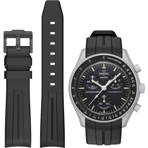 Abdfhe-bandes pour Montre Moonwatch, Bracelet en Caoutchouc Courbé Sans Espace Compatible avec Omega X Swatch Moonwatch Speedmaster/Rolex/SEIKO 20mm Watch, Bracelet de Remplacement pour Montre Watch Omega Moonwatch Speedmaster Me