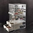 thumbnail image 3 of Jewelry Organizer Box with 2 Drawers and 3 Acrylic Earring Storage Display Holder for Rings Necklace Bracelet-Transparent, 3 of 9