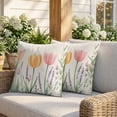 thumbnail image 3 of 16x16 Pillow Covers Set of 2, Spring Floral Square Throw Pillow Covers for Couch/Sofa/Living Room, Pink Yellow Tulip Botanical Summer Decorative Soft Pillowcases for Couch Throw Pillows, 3 of 9