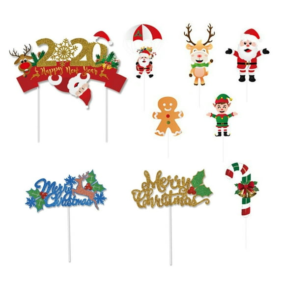Entireivity 9 in 1 Christmas Cupcake Toppers Festive Cake Decor Party Favors for Home Party (Random Style)