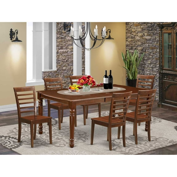 East West Furniture Dover 7-piece Wood Kitchen Table Set in Mahogany