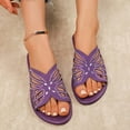 thumbnail image 2 of SEAOPEN Flat Slides for Womens Rhinestone Clear Dressy,Cute Slide Sparkly Dress Sandals Comfortable Slide Slip On Open Toes Sandals Summer Beach Fashion Shoes Size 6.5 Purple, 2 of 5