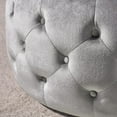 thumbnail image 5 of SSLine 30" Round Ottoman Coffee Table,Drum-Shape Coffee Table with Tempered Glass Top Modern Upholstered Tufted Velvet Ottoman Cocktal Center Table for Living Room, Fully Assembled (Grey), 5 of 8