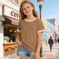 thumbnail image 2 of KPOPLK Toddler T Shirt for Girls Crewneck Top Short Sleeve Summer Shirt with Solid Basic Soft Tee 2T 3T 4T 5T 6T 7T 8T 9T Size 4-5 Years,Brown, 2 of 5