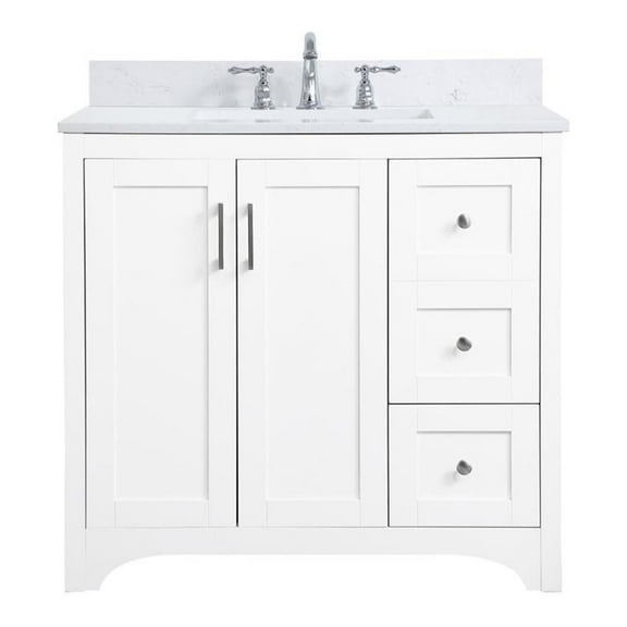 36 inch Single Bathroom Vanity in White with Backsplash