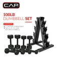 thumbnail image 3 of Cap Barbell 100 lb Cast Iron Hex Dumbbell Weight Set with Rack, Black, 3 of 11