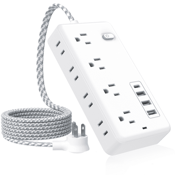 8 Outlets Power Strip with 3 USB Ports/1 Type-C Surge & Lightning Protection Fast Charging & Space-Saving Upgraded braided thread for greater stability 5FT