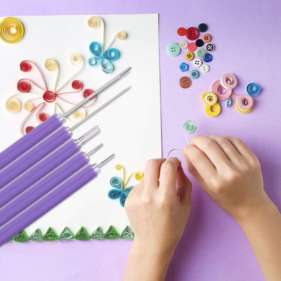 OUNONA Paper Quilling Set with Stainless Steel Tools and Plastic Holder for DIY Crafts Assorted Color