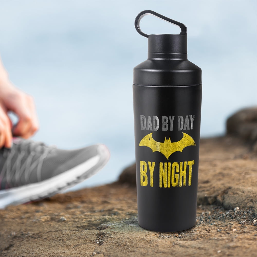Batman - Logo Official Dad By Day 18 oz Insulated Water Bottle, Leak Resistant, Vacuum Insulated Stainless Steel with 2-in-1 Loop Cap