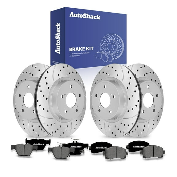 AutoShack Front Vented & Rear Vented Drilled & Slotted Coated Brake Rotors Silver Matte Finish   Premium Ceramic Pads 12-PC Brake Kit Replacement for 2020-2025 Subaru Outback TurboGuard
