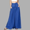 thumbnail image 1 of Pantalones de color sólido para mujer Pantalones de pierna ancha Botón de cintura alta Bolsillo Abanopi Pantalones de color liso, 1 of 7