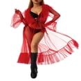 thumbnail image 4 of POINTERTECK Lingerie pour Femmes Robe Aguichant en Maille Transparente Manches Longues Kimono Robe de Bain Couverture avec Duveteux, 4 of 9