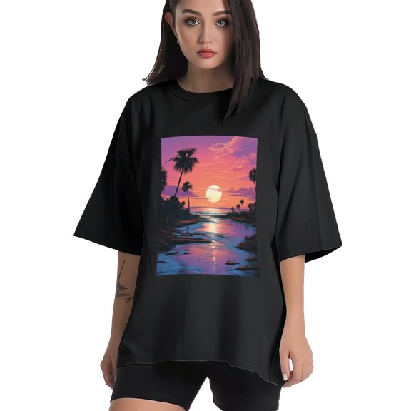 Plus Size Shirt for Women Black Tops for Women Short Sleeves Shirt for Women Vintage Landscape T Shirt Crewneck Shirt for Women XS
