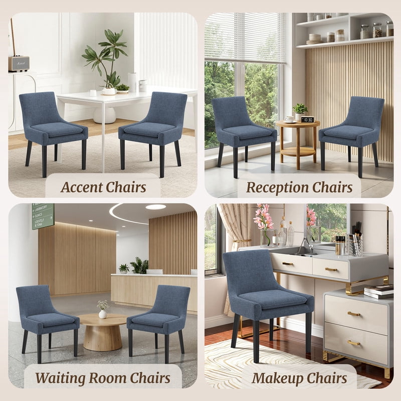 COLAMY Modern Dining Chairs Set of 4, Upholstered Corduroy Accent Side Leisure Chairs with Mid Back and Wood Legs for Living Room/Dining Room-Blue