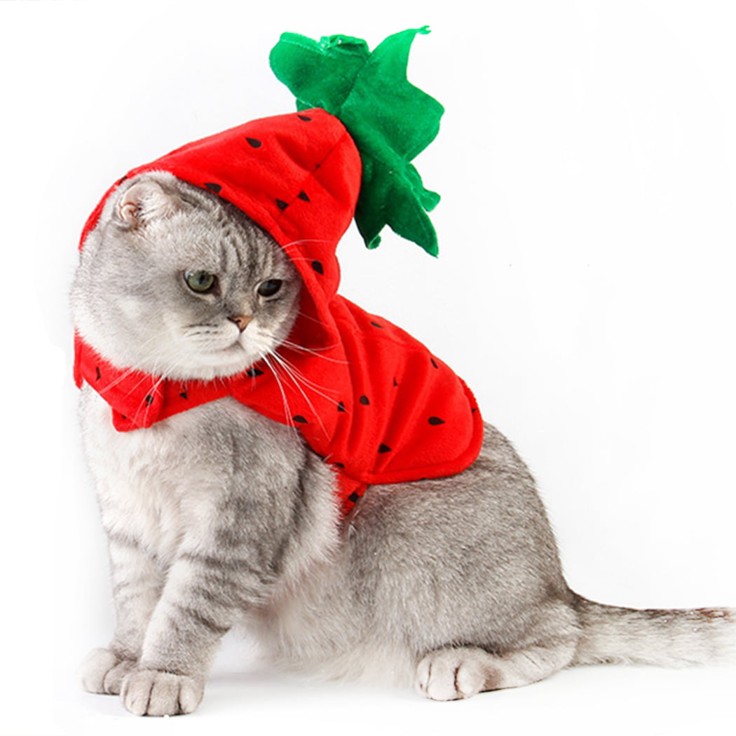 Pet Costume Outfit Strawberry Hooded Pet Jacket Coat Kitty Cat Outfit Coat 