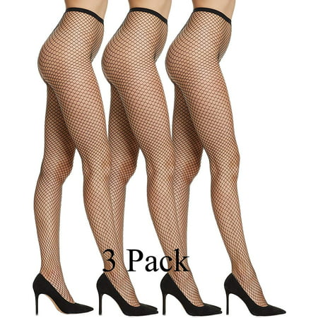 Yacht & Smith 3 Pack Women?s Fishnet Pantyhose, High Waisted Mesh Stockings, Black (Queen Size)