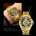 thumbnail image 4 of Reloj de Cuarzo Esqueleto para Hombre Caja de 42 Mm Correa de Acero Inoxidable Dorado Luminoso 30 M Impermeable Reloj de Pulsera Deportivo de Negocios, 4 of 7