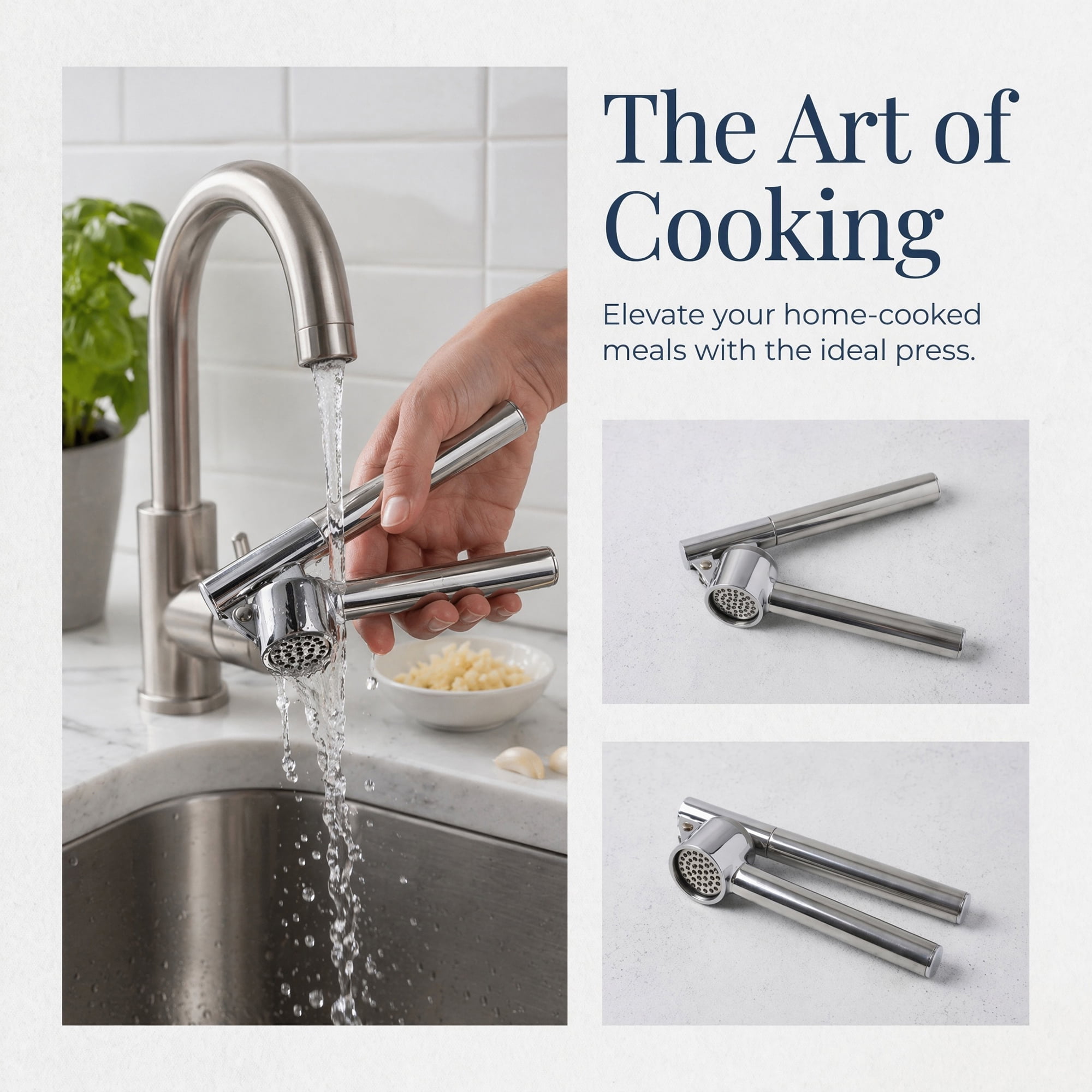 Unique Bargains Chopper Food Processor Ergonomic Long Handle Garlic Squeezer Silver-2