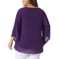 thumbnail image 3 of Agnes Orinda Plus Size Shirt for Women 3/4 Bell Sleeve V Neck Double Layers Chiffon Blouse Top 1X Purple, 3 of 6