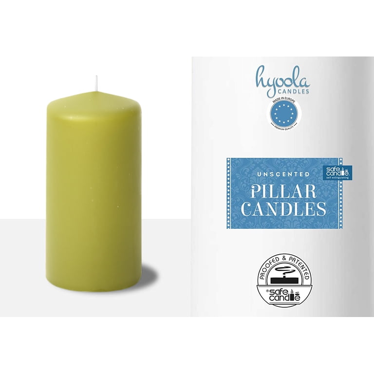 Olive Green Pillar Candles, Unscented Dripless, 4-Pack photo 3