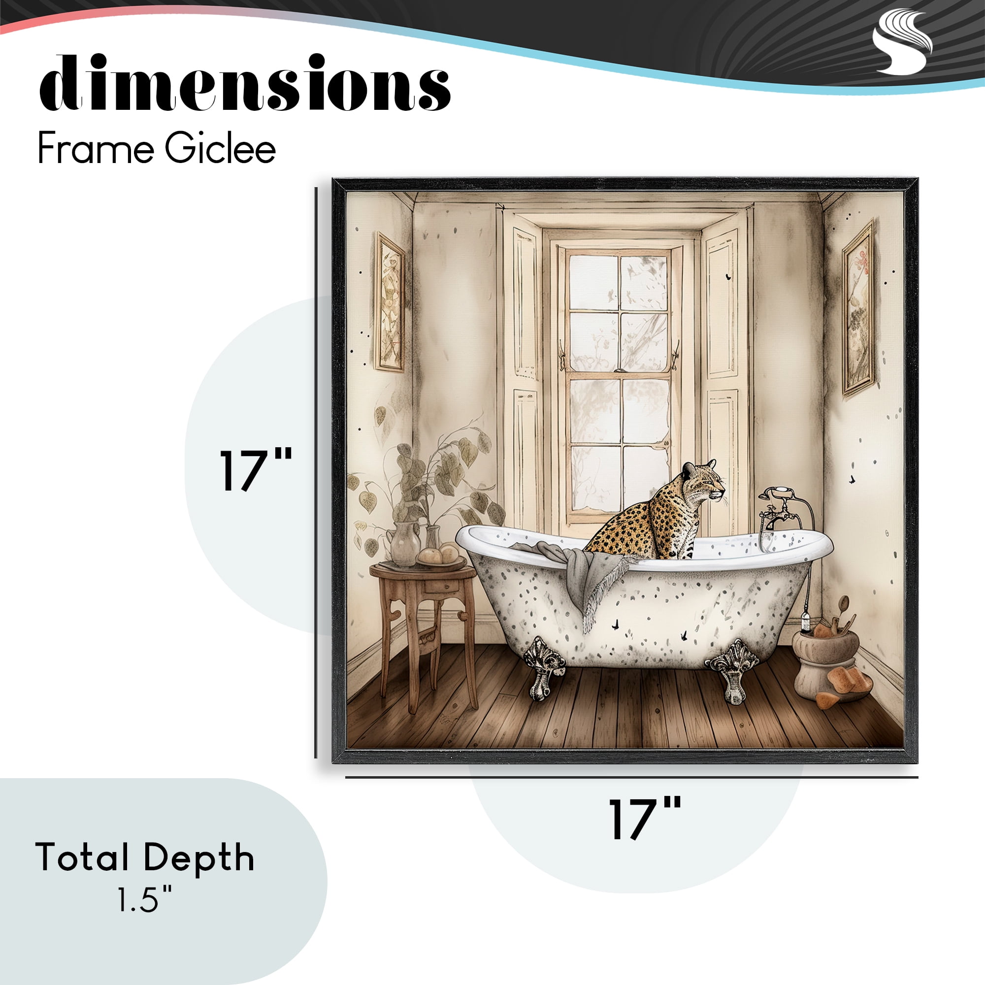 Neutral Leopard Bathtime Black Framed Giclee Art, design by Sasha