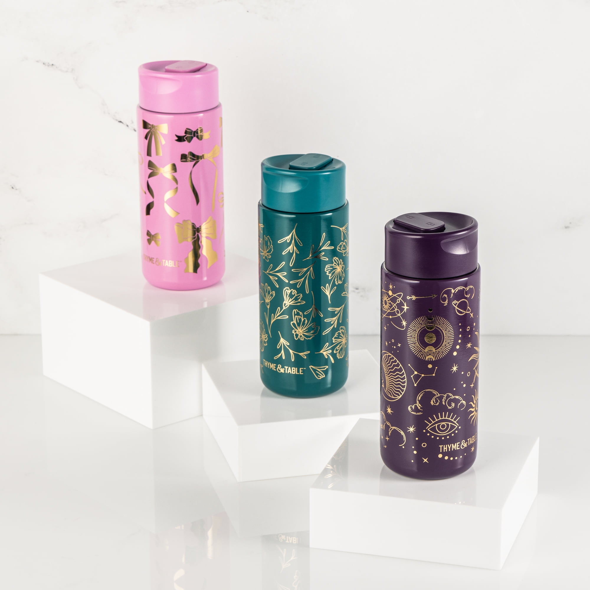 Thyme & Table 22 fl oz Stainless Steel Coffee Tumbler, Purple & Gold Celestial