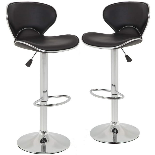 Bar Stools Counter Height Adjustable Bar Chairs With Back Barstools Set of 2 PU Leather Swivel Bar Stool Kitchen Counter Stools Dining Chairs. A set of two black bar stools with PU leather seats, ergonomic backrests, and U-shaped armrests. Each stool includes a polished chrome base with a footrest, a 360° swivel seat, and adjustable height using a gas rod. Ideal for kitchens, dining spaces, bars, or offices. Easy to clean and assemble.