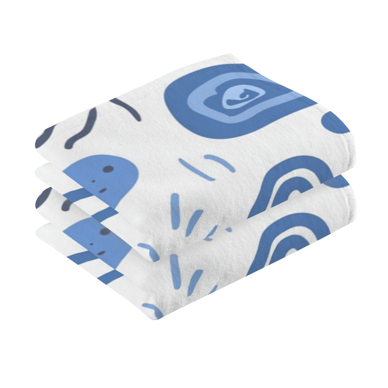 Abstract Blue Shapes Doodles Hand Towels Cotton Bath Towels Large Face Towels Absorbent for Bathroom 2 Packs