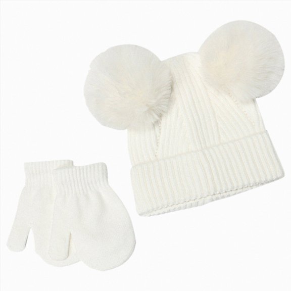 Ccpelsie Little/Big Kids Winter Hat Scarf Gloves Set - Girls Boys Beanie Hat Knit Warm Cap for Children(White,One Size)