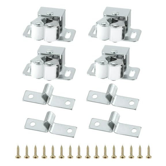 Uxcell Stainless Steel Cabinet Latches Wardrobe Double Roller Catch  Spring Bead Hardware Latch, 4 Set Metallic