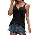 thumbnail image 1 of Gibobby Mujeres Verano Casual Color sólido Cuello en V Chaleco Camisola Camiseta Top(Negro,CH), 1 of 5