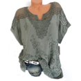 thumbnail image 1 of Embroidered Top Lace V-neck Short Sleeve Bat Shirt Fashion Ladies Top, 1 of 3