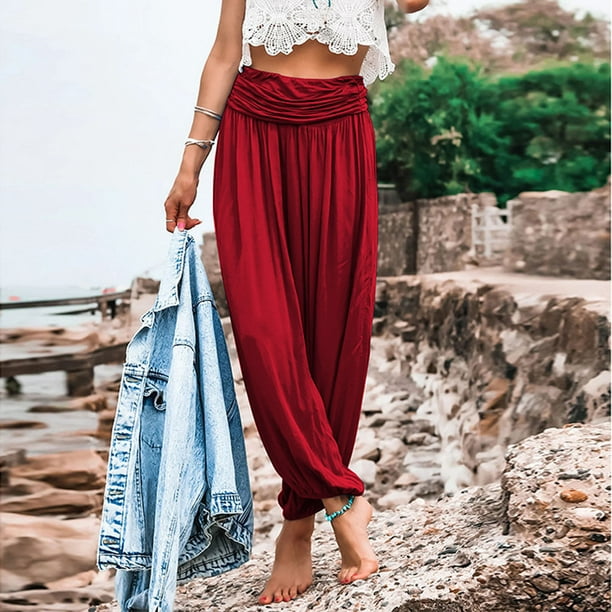 Pant Suits for Women Casual Summer Long Yoga Pants for Women Beach Pants  Pants Easy Boho Waist High Long Printing Pockets Trousers Women Pants  Maternity Toga Pants 