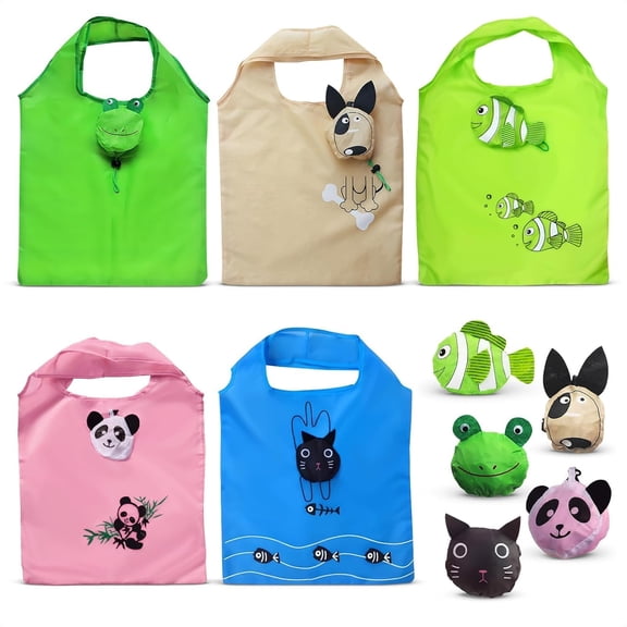 5Pcs Foldable Reusable Grocery Bags - Small Tote Bags for Shopping, Beach, Produce