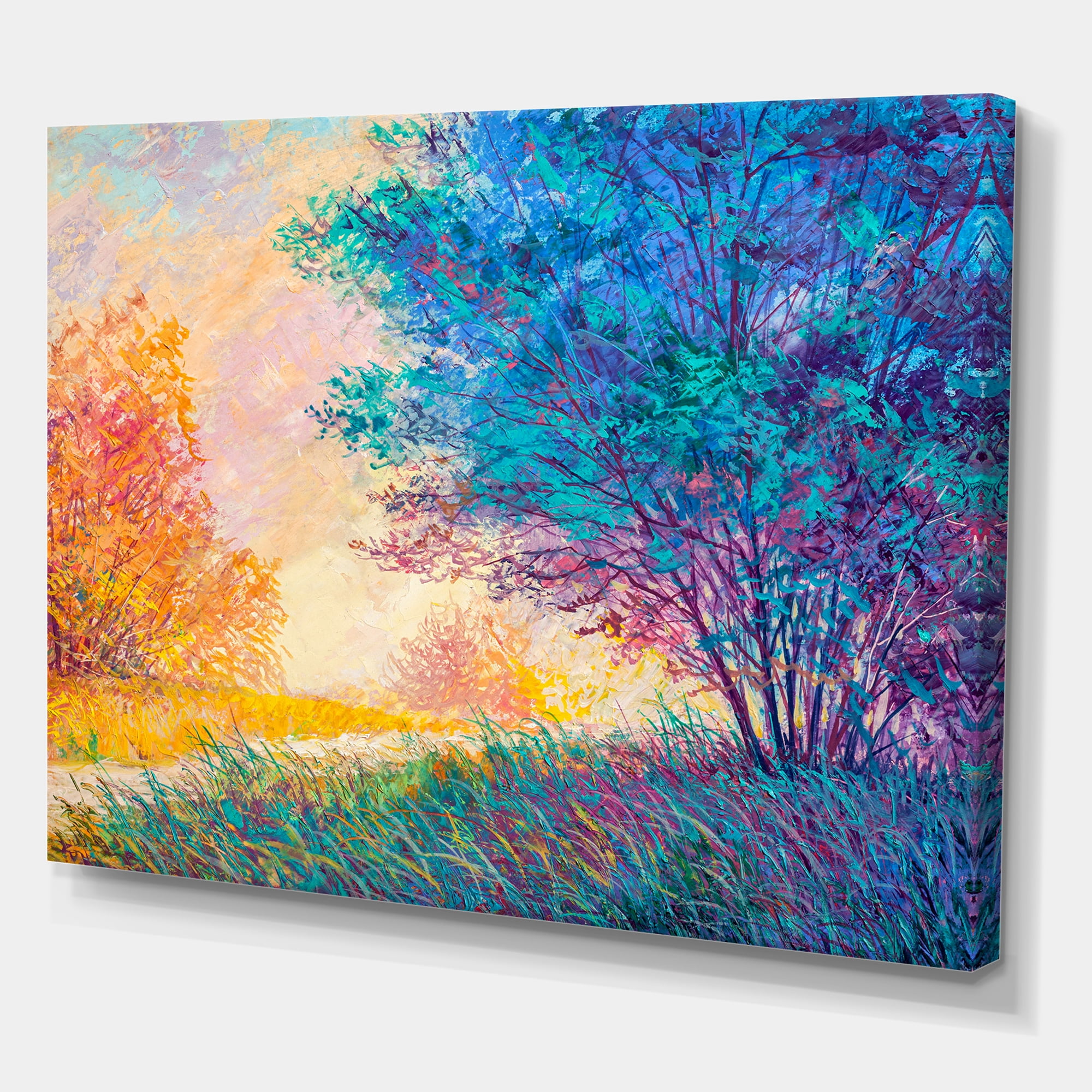 Designart ' Sunset In Autumnal Forest Landscape ' Traditional Canvas Wall Art Print