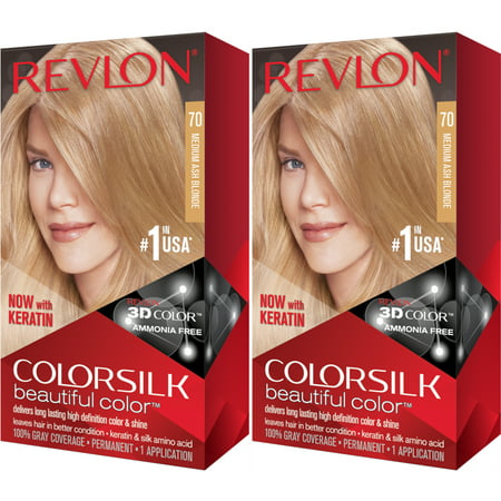 2 Pack Revlon ColorSilk Beautiful Permanent Hair Color (70) Medium Ash