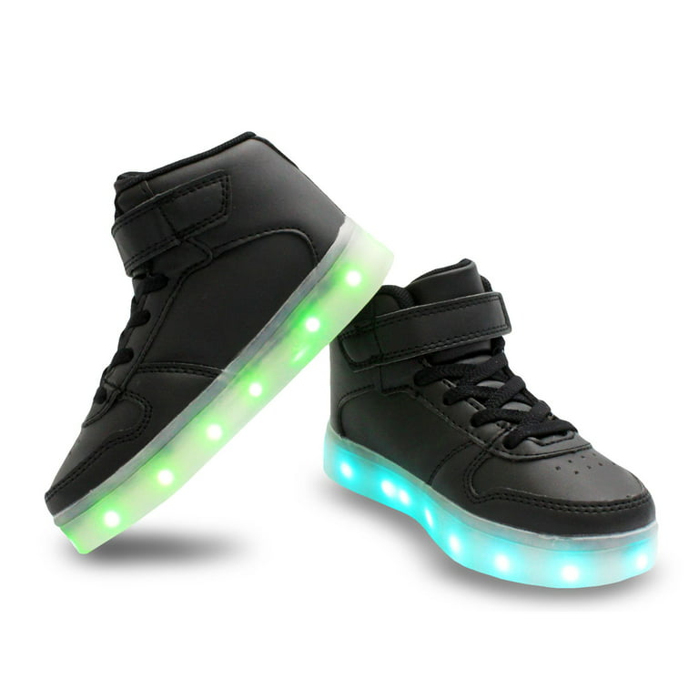 Family Smiles LED Light Up Sneakers Kids High Top Boys Unisex Strap Up Shoes Black Toddler US 9.5 / EU -
