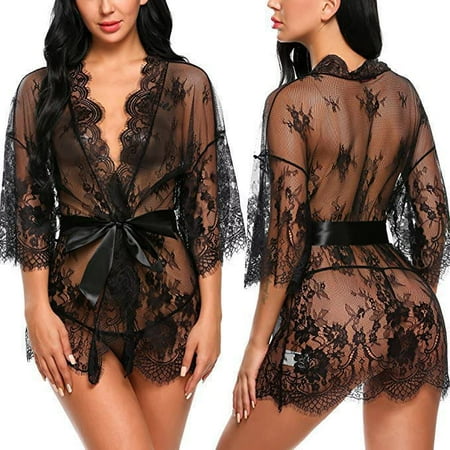 

BMFHJEQ Plus Size Lingerie with Underwire Lace Hollow out Sleepwear Robe Lingerie Mesh Nightgown Sexy Plus Size Lingerie for Women Clearance