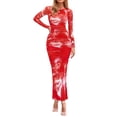 thumbnail image 1 of Vestido PRETTYGARDEN 2025 de manga larga ajustado con fruncido rojo Talla S, 1 of 8