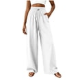thumbnail image 4 of Cutuoiiu Pants for Women Solid Color Loose Wide Leg Casual Pants Smocked High Waist with Drawstring Side Pocket Lightweight Spring Fall Summer Beach Daily Wear, 4 of 7