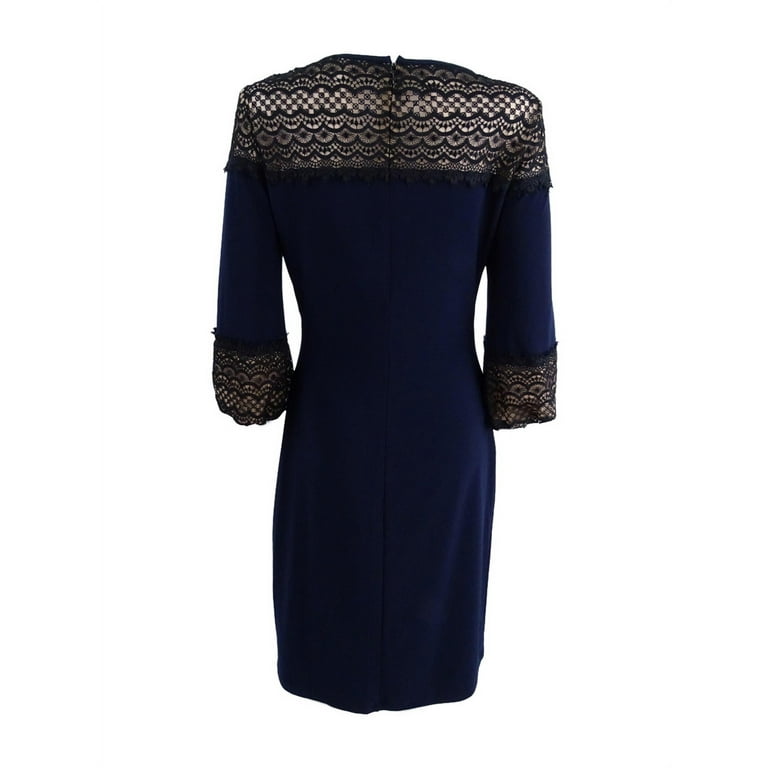 RALPH LAUREN ワンピース LACE NAVY Lauren by Ralph Lauren Women's Lace-Inset Jersey Dress (6